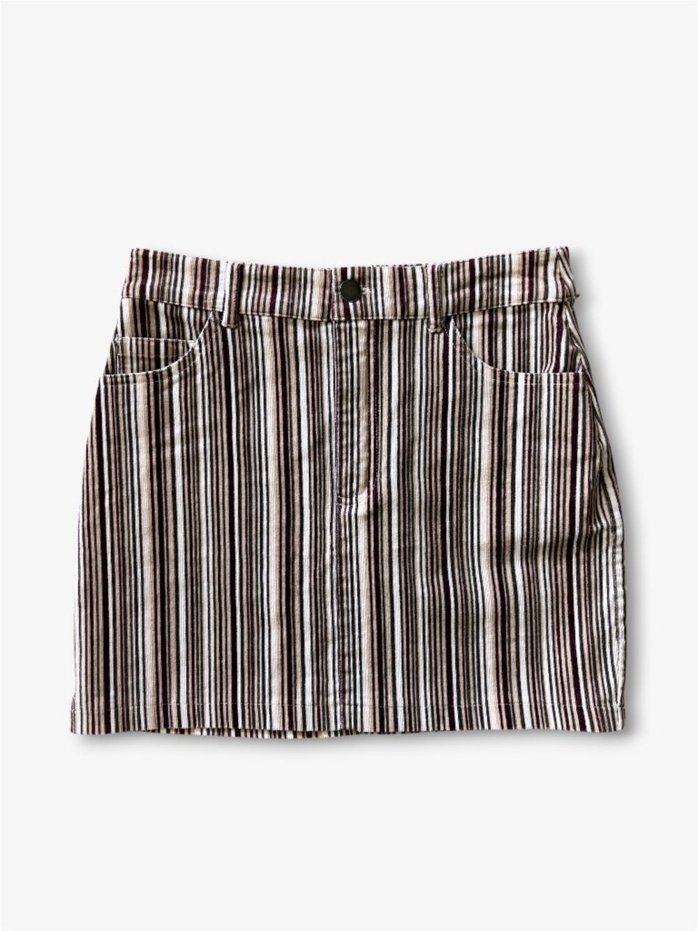 Forever 21 Retro 70s Striped Corduroy Mini Skirt Burgundy Cream Womens Small
